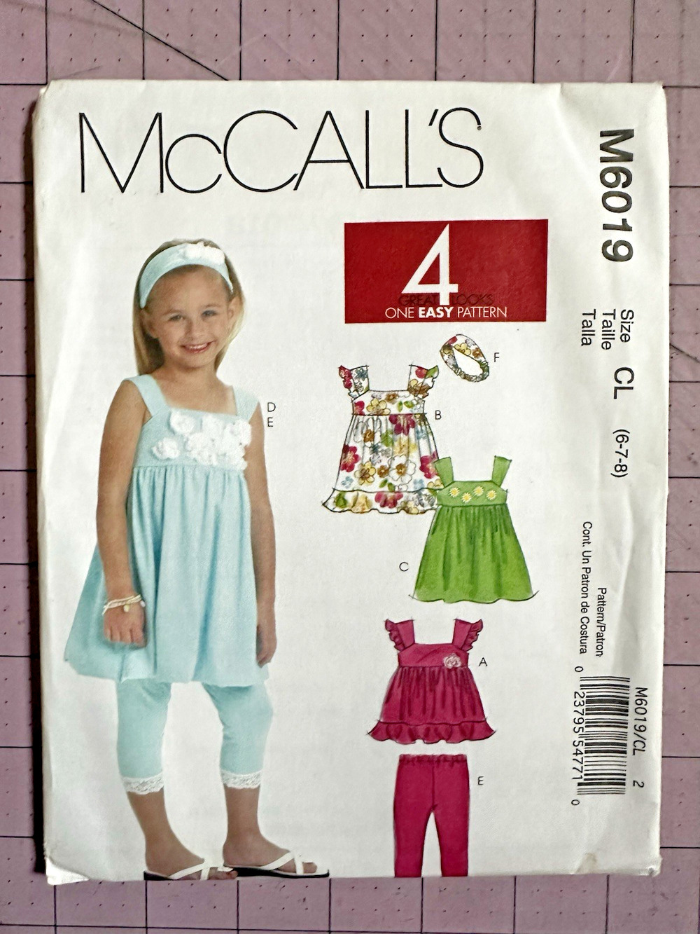 McCall’s M6019 Sewing Pattern Girls Top Dress Leggings Headband Sz 6–8 (2010)